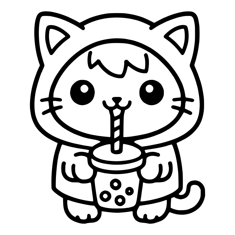 Kawaii Cat in Hoodie Sipping Bubble Tea — free animal SVG cut file