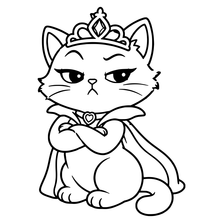 Grumpy Princess Kitten With Crossed Arms And Cape — free animal SVG cut file