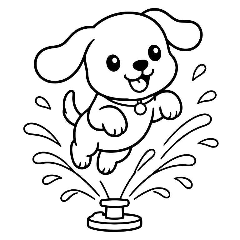 Jumping Puppy Over Spraying Sprinkler — free animal SVG cut file