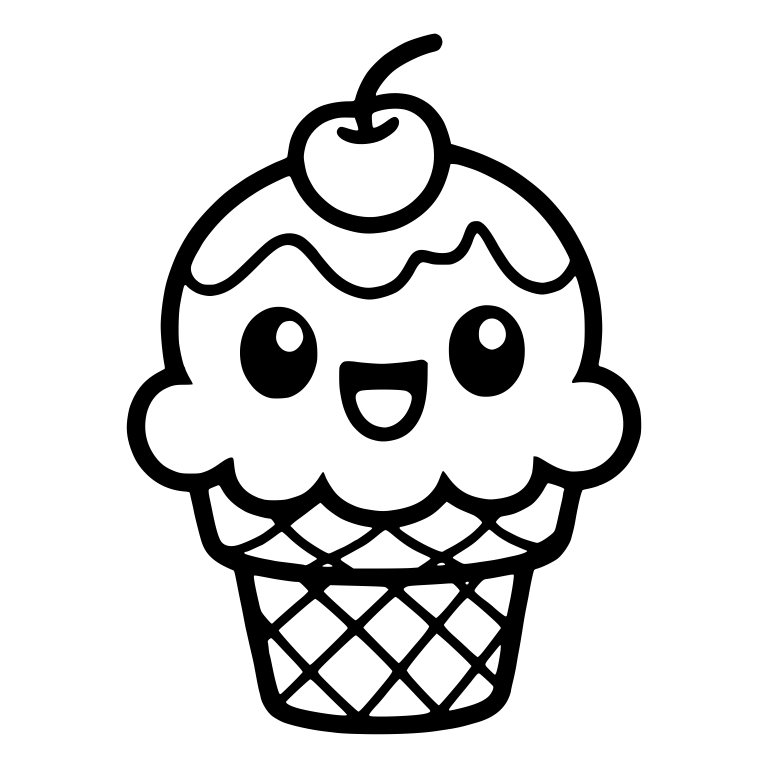 Kawaii Ice Cream Cone with Curly-Stem Cherry — free food SVG cut file