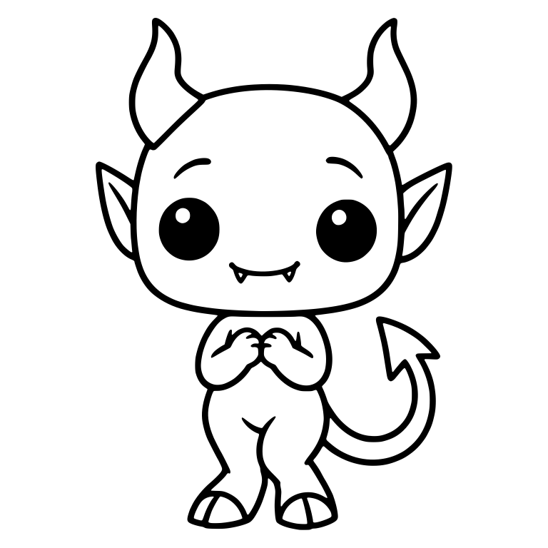 Cute Demon with Hands Clasped and Tiny Fangs — free fantasy-creature SVG cut file