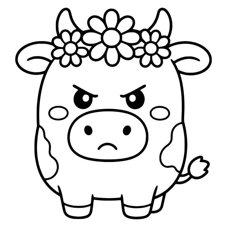 Round Angry Cow With Daisy Crown and Blushing Cheeks — free animal SVG cut file