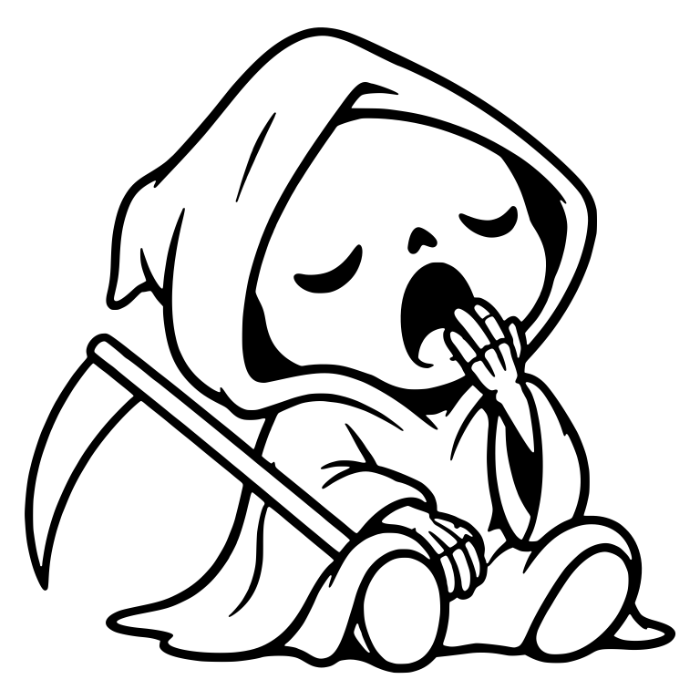 Yawning Grim Reaper Seated With Scythe on Lap — free characters SVG cut file