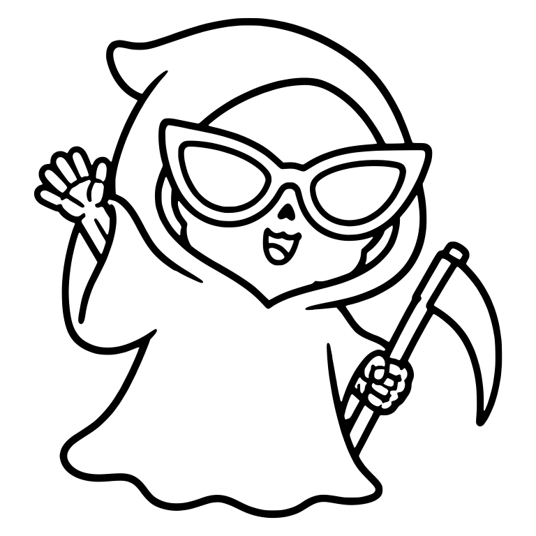 Grim Reaper In Cat-Eye Sunglasses Waving With Scythe — free characters SVG cut file