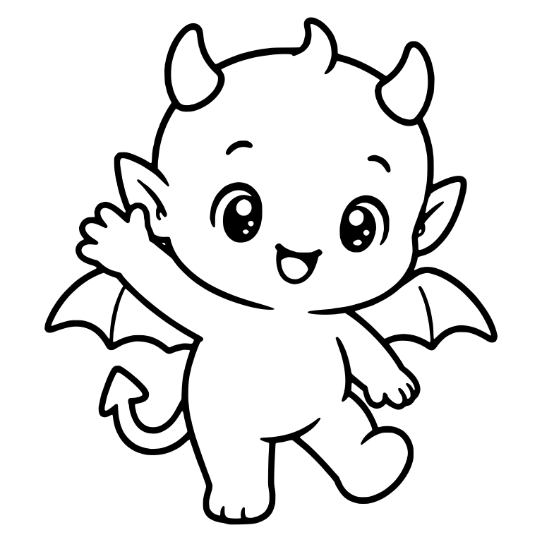 Baby Devil Hopping and Waving With Bat Wings — free fantasy-creature SVG cut file