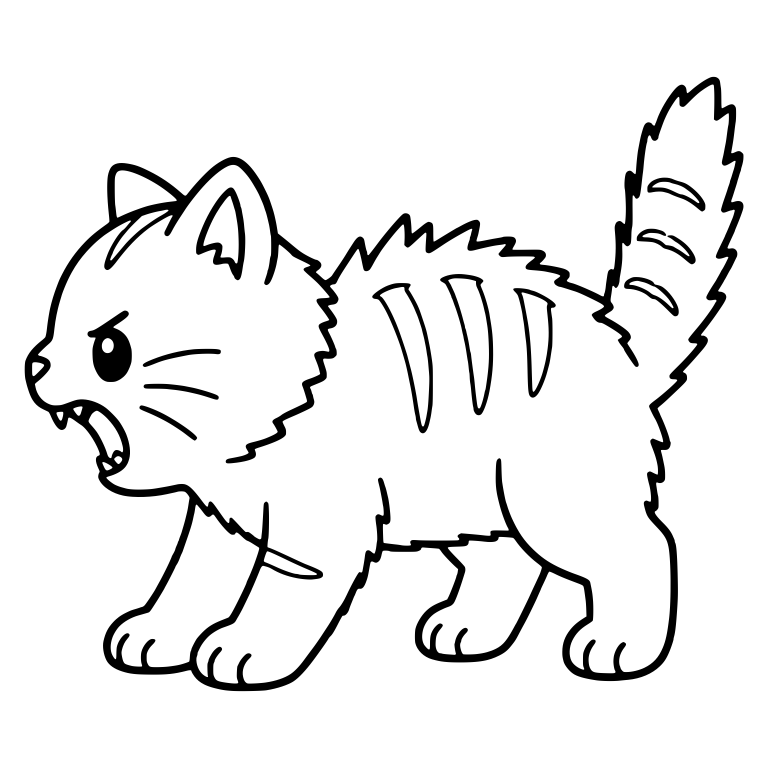 Hissing Tabby Kitten Side View With Tall Striped Tail — free animal SVG cut file