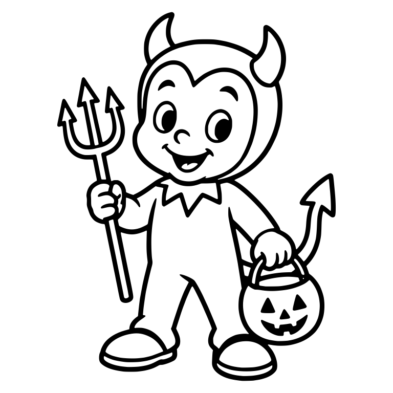 Kid in Devil Costume With Trident and Pail — free characters SVG cut file