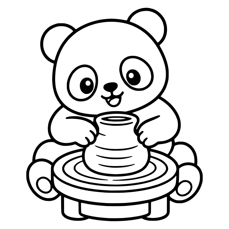 Kawaii Panda Shaping a Clay Pot on a Pottery Wheel — free animal SVG cut file