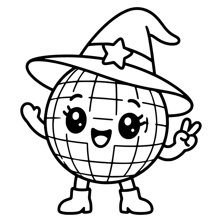 Disco Ball Wearing Witch Hat Waving and Peace Sign — free objects SVG cut file