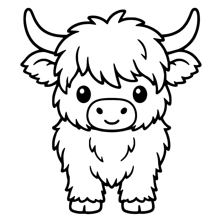 Smiling Highland Calf Front View With Wide Horns — free animal SVG cut file