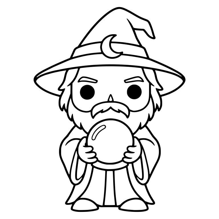 Mustached Wizard With Crescent Moon Hat and Crystal Ball — free characters SVG cut file