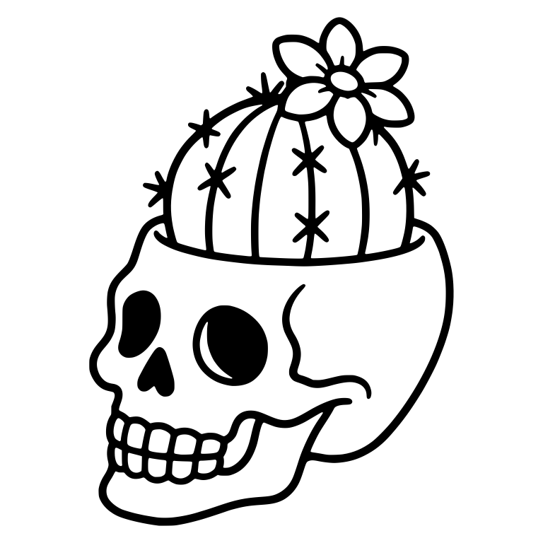 Left-Facing Skull Planter with Flowering Barrel Cactus — free skeleton SVG cut file