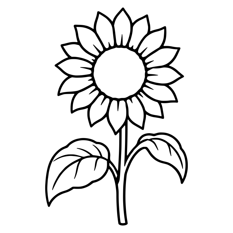 Front Facing Sunflower with Round Center and Two Leaves — free floral SVG cut file
