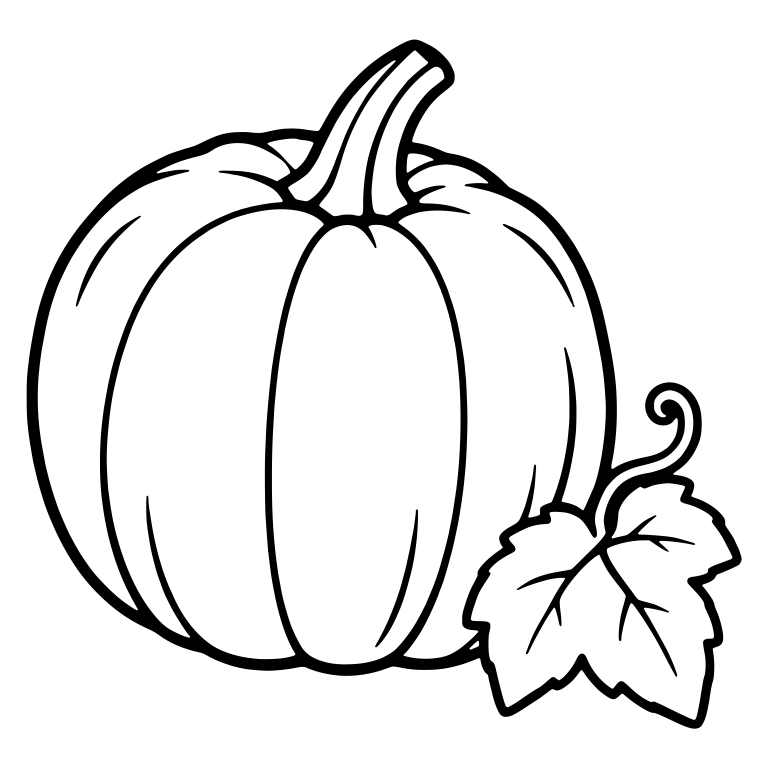 Round Pumpkin With Leaf and Curling Vine — free floral SVG cut file