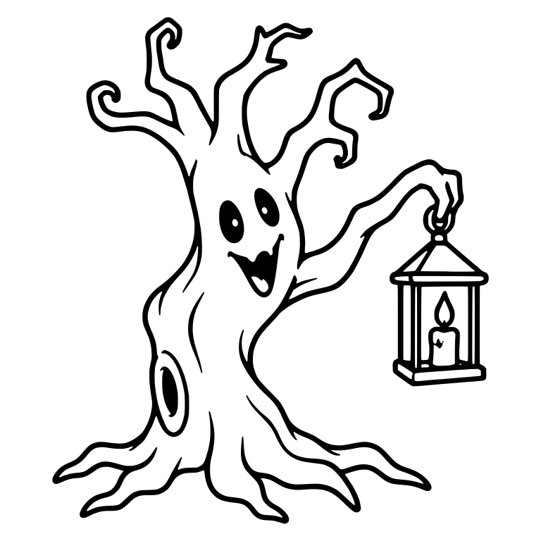 Friendly Smiling Tree Holding a Candle Lantern — free floral SVG cut file