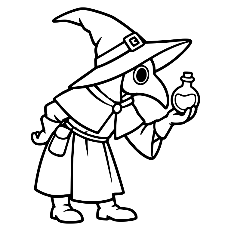 Plague Doctor in Witch Hat Holding Potion Bottle — free characters SVG cut file