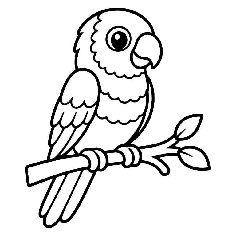 Parrot Perched On Leafy Branch With Two Leaves — free animal SVG cut file