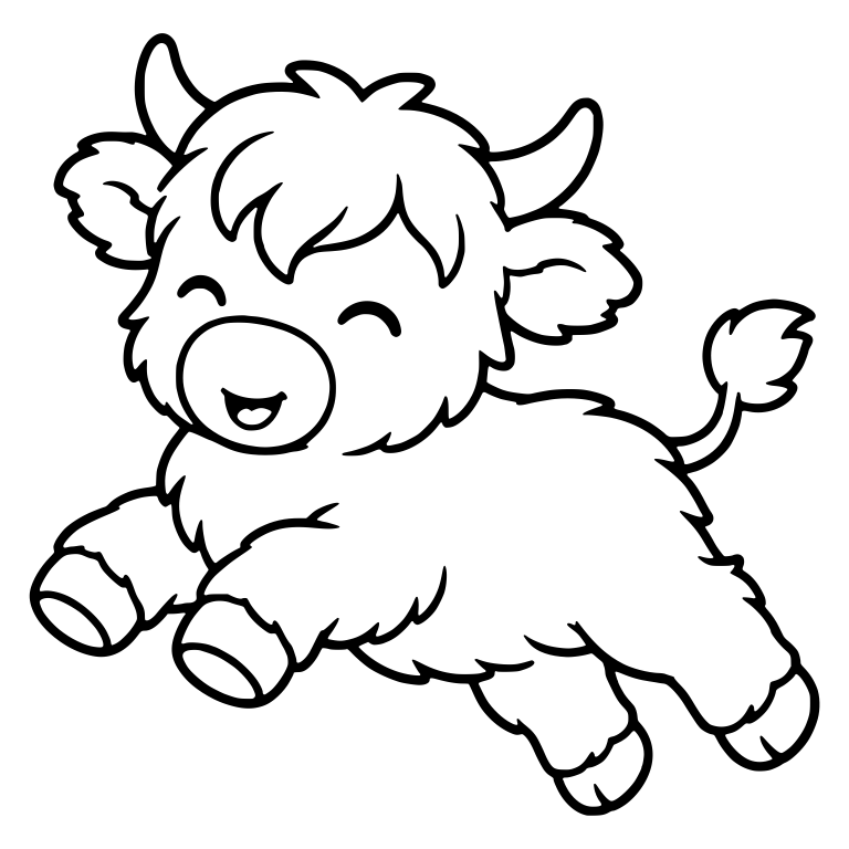 Leaping Highland Calf With Joyful Closed Eyes — free animal SVG cut file