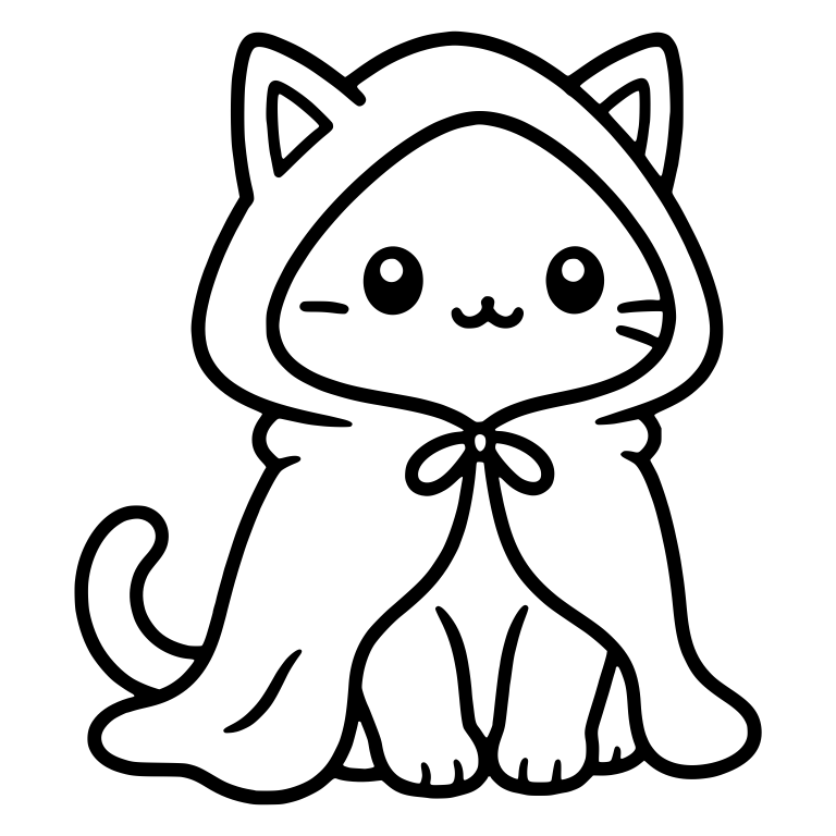 Kawaii Cat in a Hooded Cloak Tied With a Bow — free animal SVG cut file