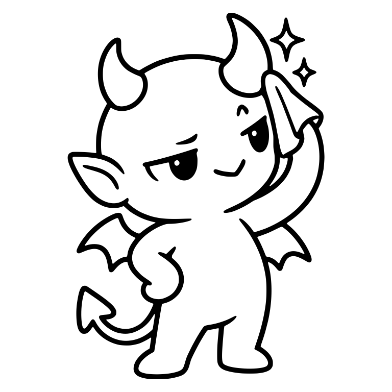 Standing Little Devil Polishing Horn With Cloth — free fantasy-creature SVG cut file
