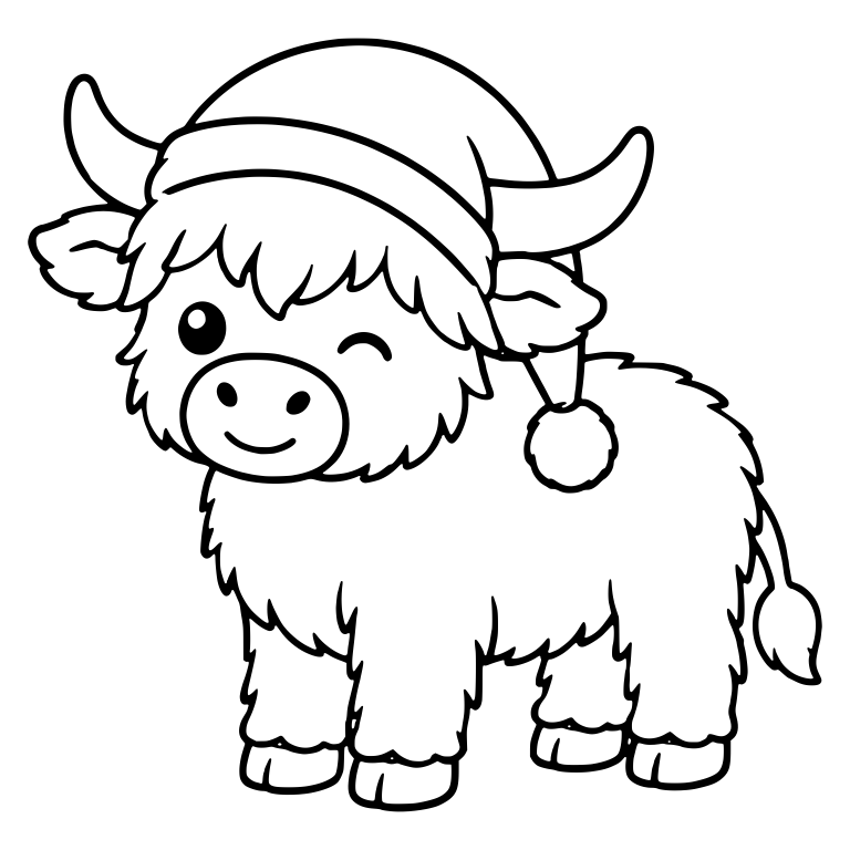 Winking Standing Highland Cow in Pom-Pom Hat — free animal SVG cut file
