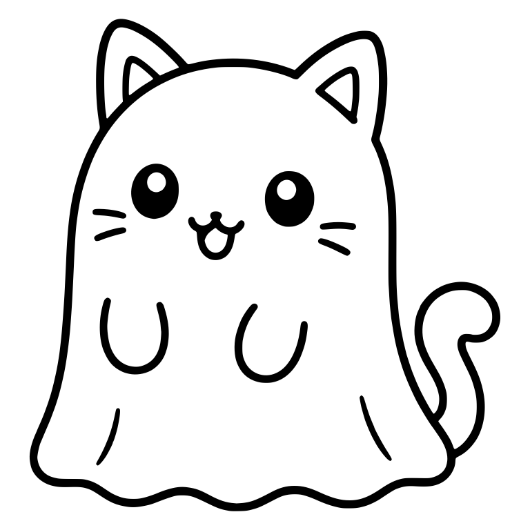 Happy Ghost Cat with Open Mouth and Curled Tail — free animal SVG cut file