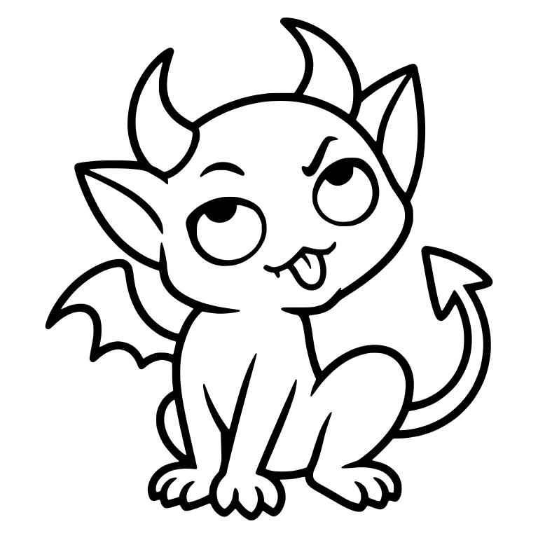 Sitting Demon Sticking Out Tongue with Small Bat Wing — free fantasy-creature SVG cut file