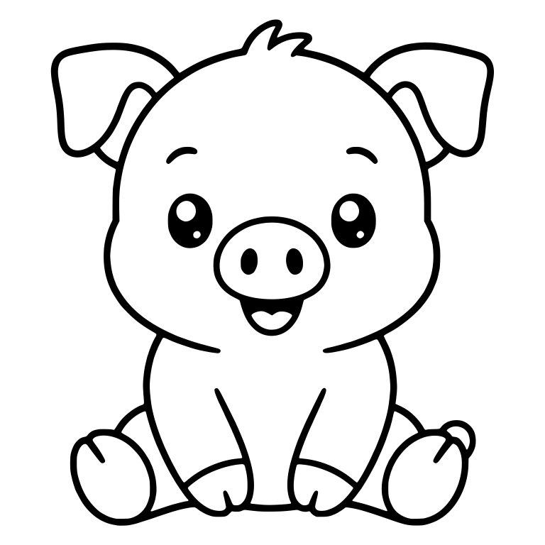 Sitting Baby Pig with Hair Tuft and Open Smile — free animal SVG cut file