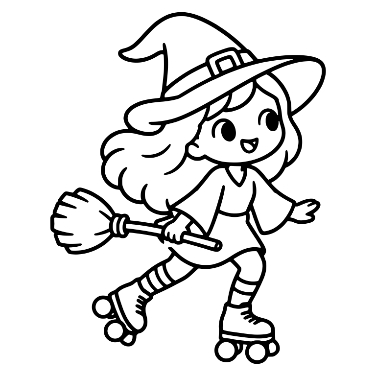 Roller Skating Witch Holding A Broom — free characters SVG cut file