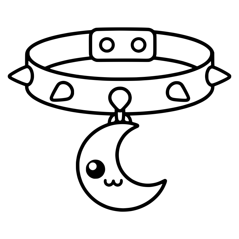 Spiked Buckle Collar with Smiling Crescent Moon Charm — free objects SVG cut file