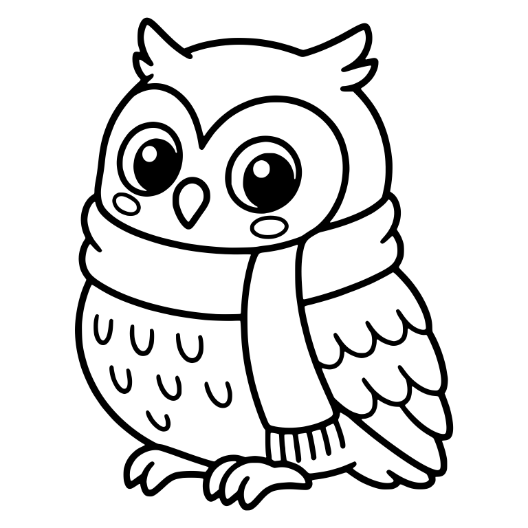 Perched Owl in Scarf in Three-Quarter View — free animal SVG cut file