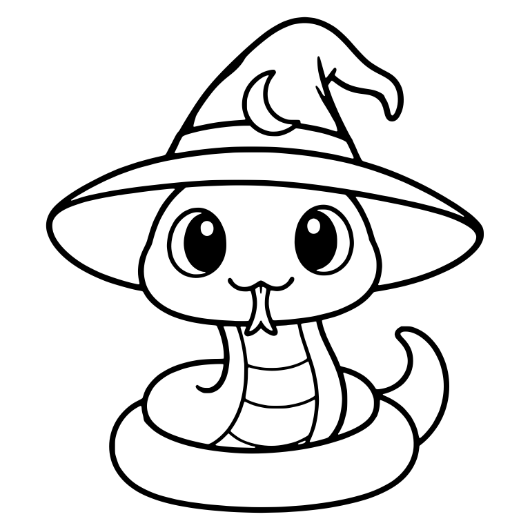 Coiled Snake in Witch Hat with Crescent Moon — free animal SVG cut file