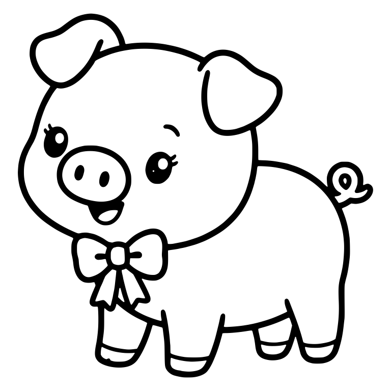 Eyelashed Pig Wearing Ribbon Bow at Neck — free animal SVG cut file