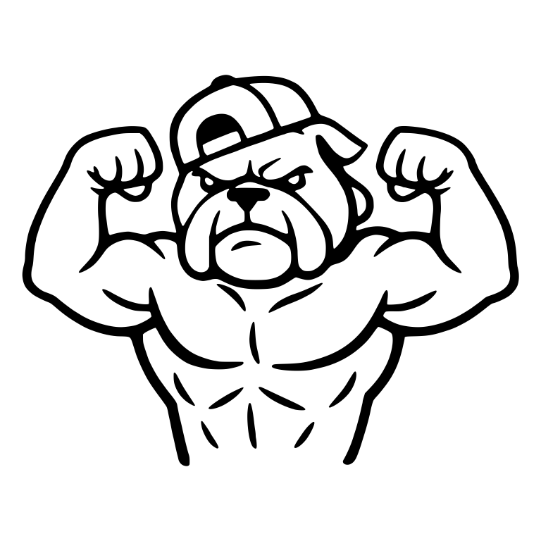 Muscular Bulldog In Backwards Cap Flexing Both Biceps — free animal SVG cut file