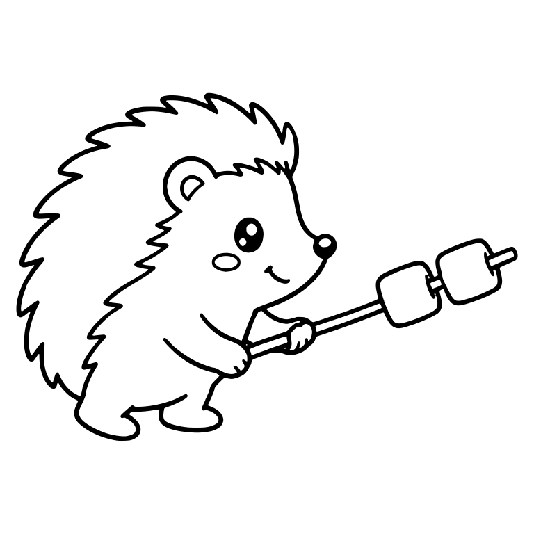 Side-View Hedgehog Roasting Two Marshmallows on Stick — free animal SVG cut file