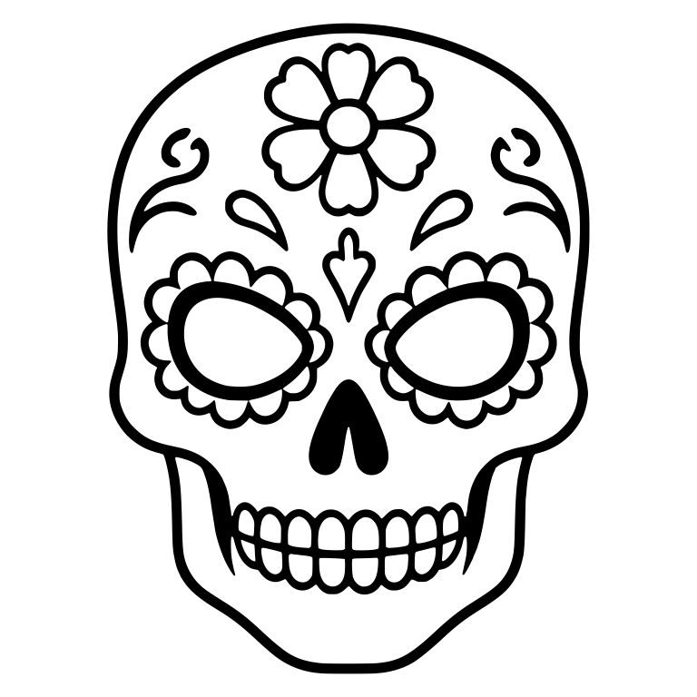 Sugar Skull With Forehead Flower and Scalloped Eyes — free skeleton SVG cut file