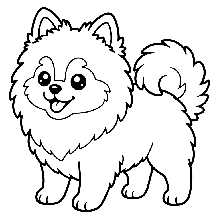 Standing Pomeranian With Face Markings and Curled Tail — free animal SVG cut file