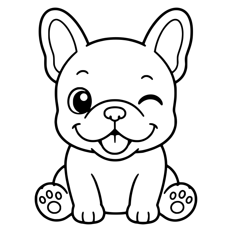 Winking French Bulldog Sitting With Tongue Out — free animal SVG cut file