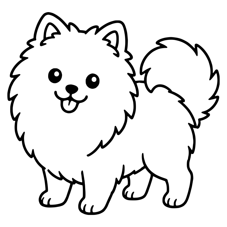 Standing Pomeranian With Big Curled Fluffy Tail — free animal SVG cut file
