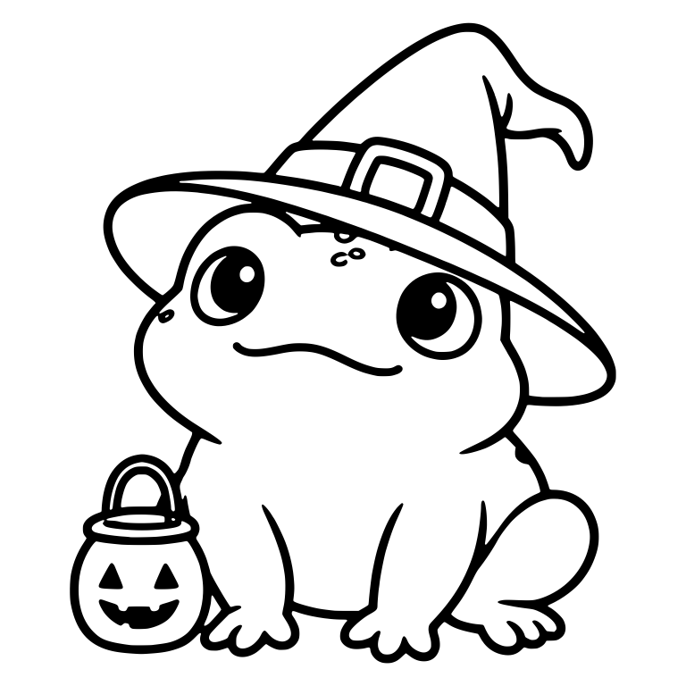 Toad in Witch Hat with Pumpkin Candy Bucket — free animal SVG cut file