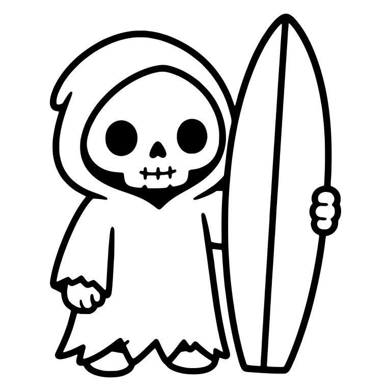Grim Reaper Standing with Tall Surfboard — free characters SVG cut file