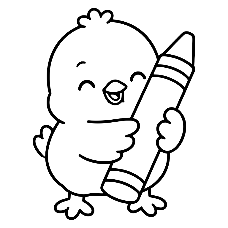 Joyful Chick with Closed Eyes Hugging a Giant Crayon — free animal SVG cut file