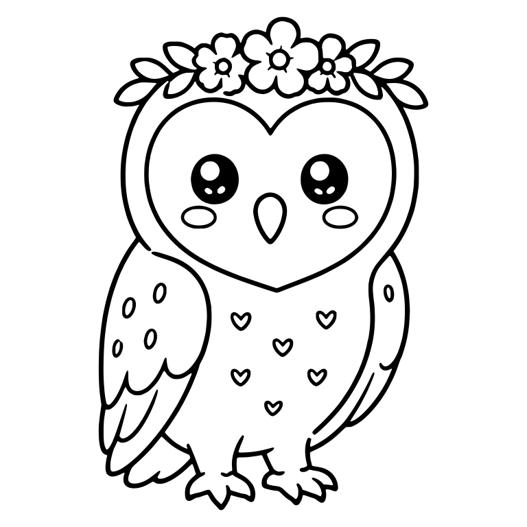 Flower Crown Owl with Heart-Shaped Face and Belly Hearts — free animal SVG cut file