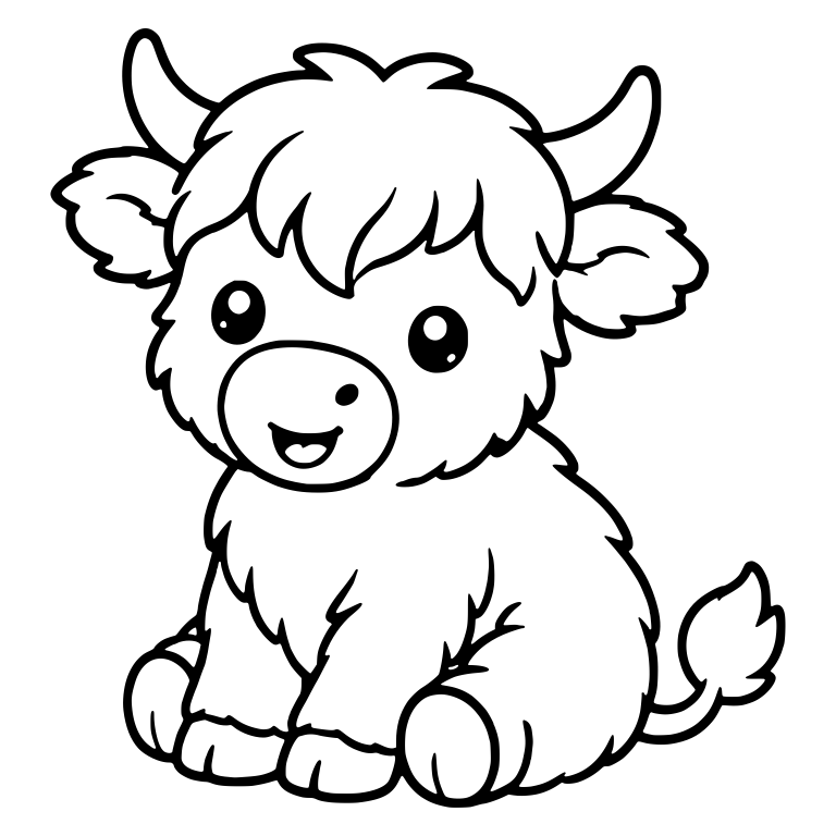 Cheerful Highland Calf Sitting Turned to the Side — free animal SVG cut file