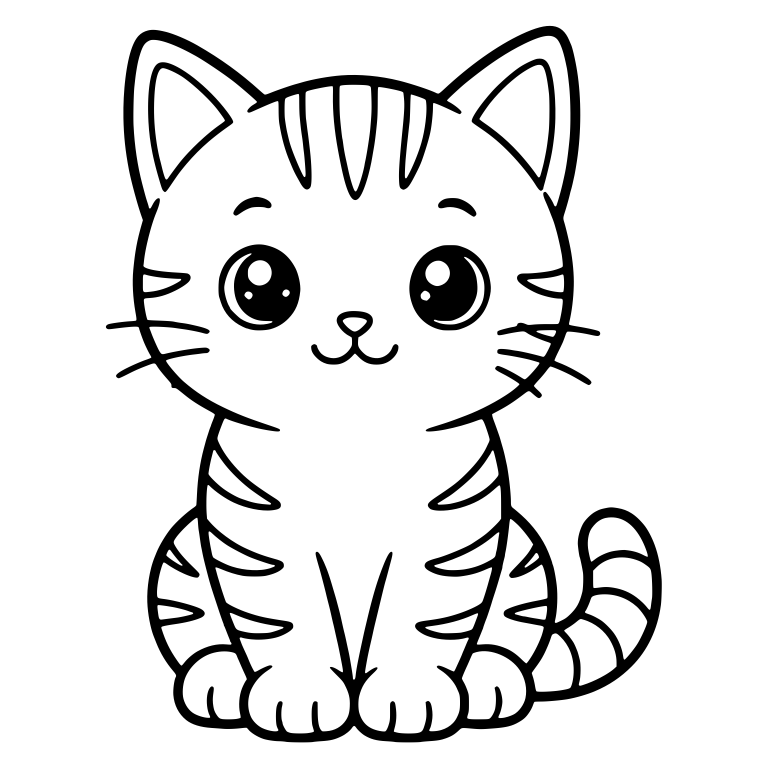 Striped Tabby Kitten Sitting With Banded Tail — free animal SVG cut file