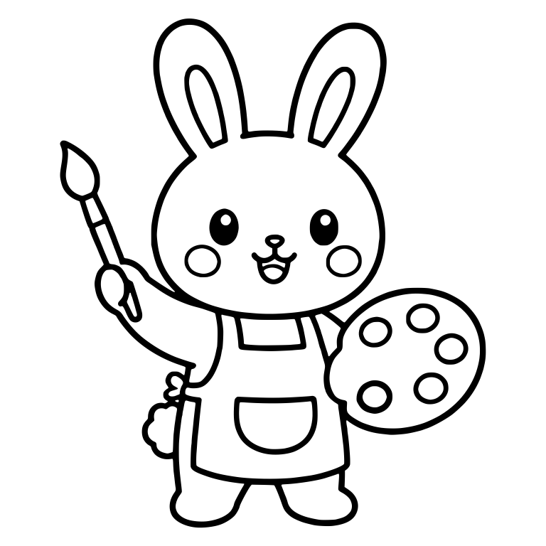 Kawaii Bunny Painter with Brush, Palette and Apron — free animal SVG cut file