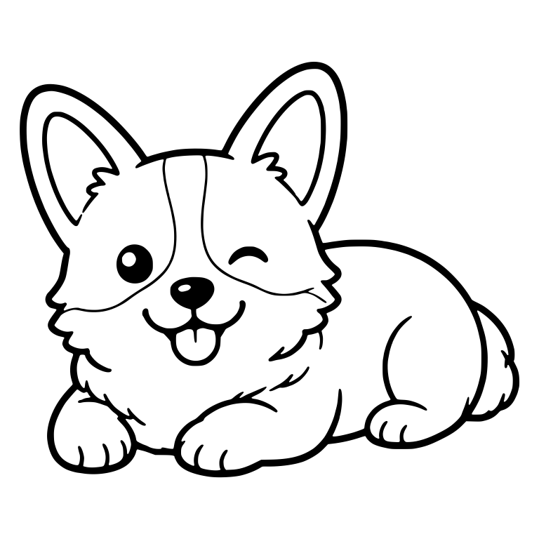 Winking Corgi Lying Down With Tongue Out — free animal SVG cut file