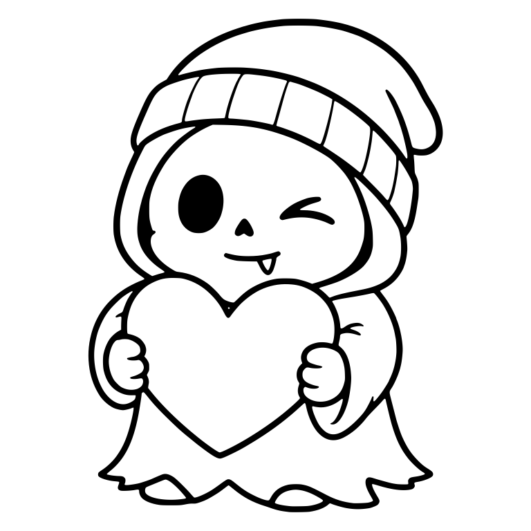 Winking Fanged Reaper Holding a Big Heart — free characters SVG cut file