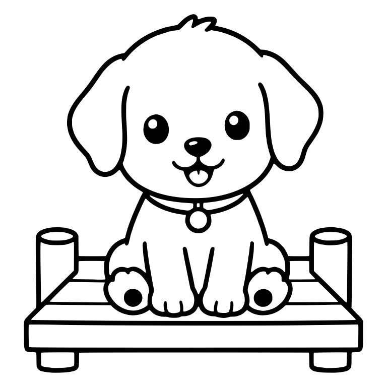 Puppy with Round Collar Tag Sitting on Wooden Dock — free animal SVG cut file