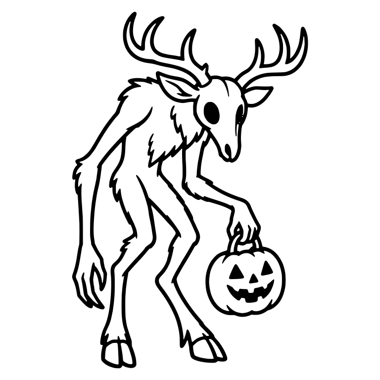 Antlered Deer-Skull Creature Carrying a Jack-o-Lantern — free fantasy-creature SVG cut file